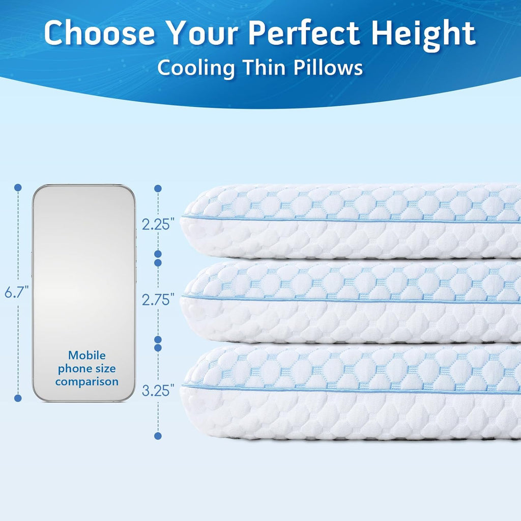 Iwacool Thin Pillow for Sleeping, Cooling Gel Flat Pillow for Stomach and Back Sleepers, Ultra Stomach Sleeping Pillows for Shoulder N…