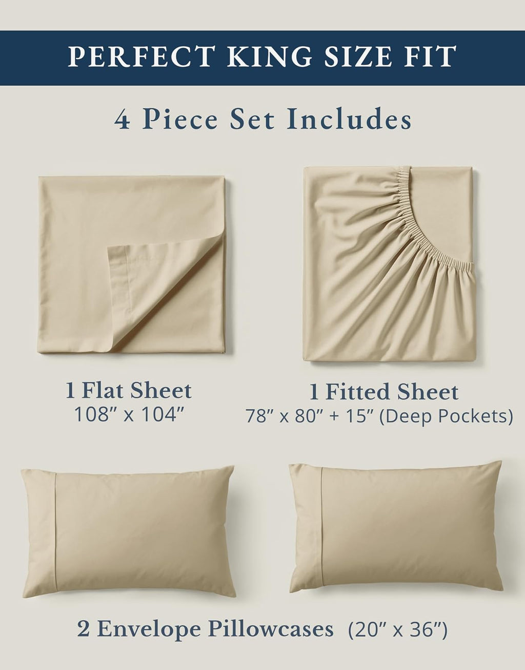LaneLinen LANE LINEN 100% Organic Cotton Bed Sheets King Size, Fully Elasticized Reinforsed Seams in Fitted Pocket, Machine Washable Natura…