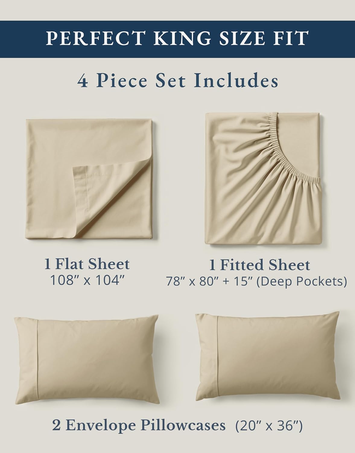 LaneLinen LANE LINEN 100% Organic Cotton Bed Sheets King Size, Fully Elasticized Reinforsed Seams in Fitted Pocket, Machine Washable Natura…