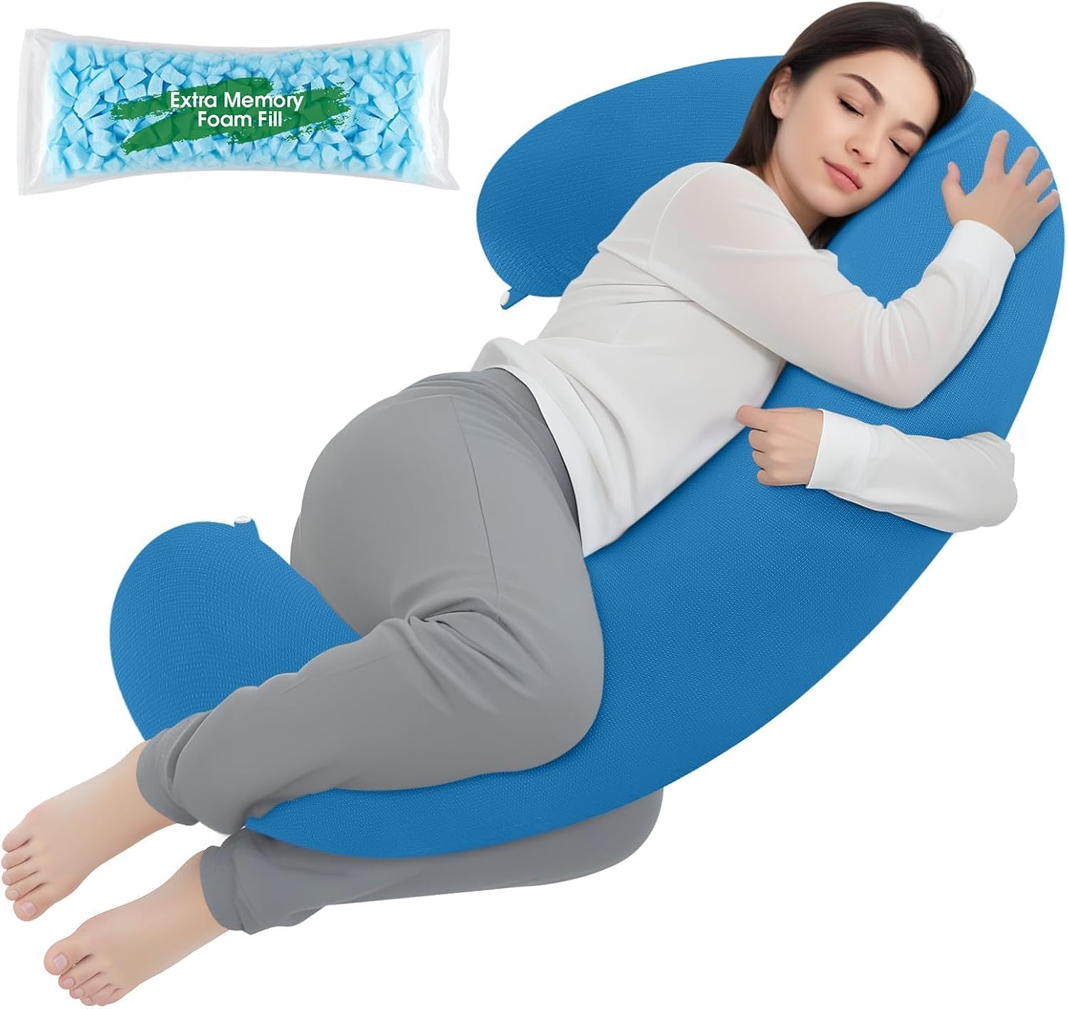 TranquilRelax TranquilRelax C Shaped Body Pillow for Side Sleepers, Memory Foam Long Pillow for Leg, Hip & Back Support, Soft Washab…