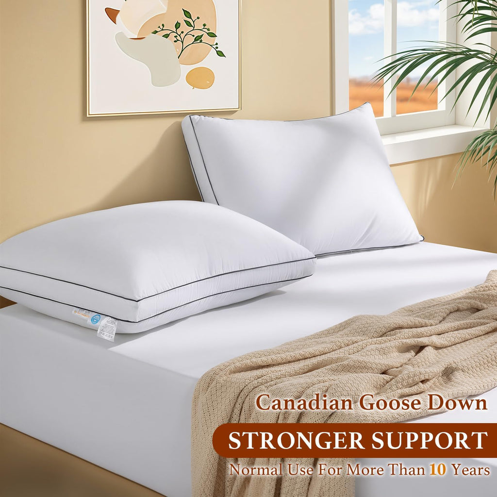 AiAngu Canadian Goose Down Pillow Standard Size Set of 1 Pack, 750+ Fill Power, 100% Cotton Shell, Luxury Hotel Quality Bed Feather Pillow…