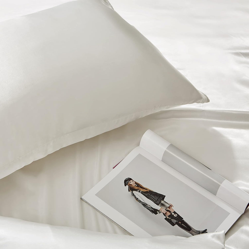 HommxJF White King Size Satin Pillowcases Set of 2 for Hair and Skin, White Silk Pillowcase Breathable Pillowcase with Envelope Closure White