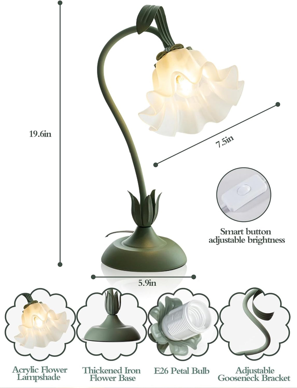 AQDZCNF Flower Table Lamp, LED Reading Light Bedside Vintage Flower Night Light,3 Colors Modes Kawaii Bedside Lamps Decor, Living Room…