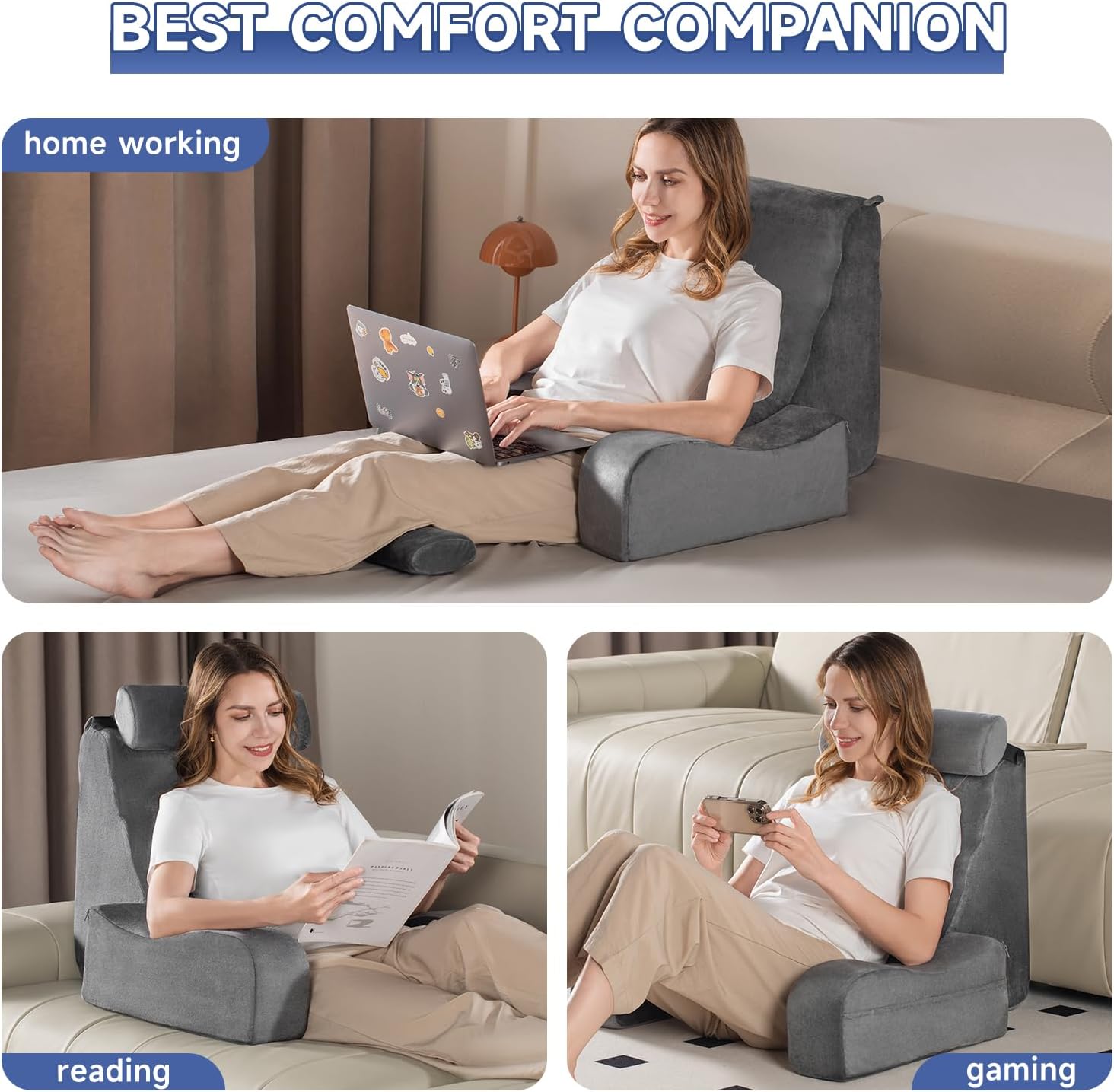 SofGlowly Reading Pillow for Sitting in Bed Adult, Back Support Pillow for Bed Sitting up with Arm Rest, Bed Rest Pillows for Watching…