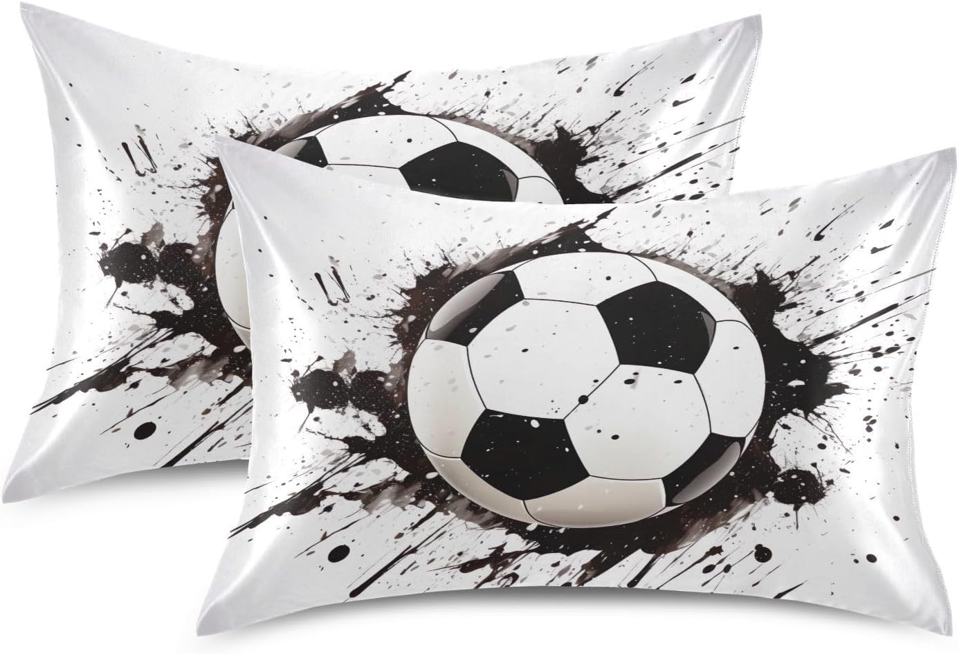 Soccer Ball Pillow Covers Silk Pillowcase for Hair and Skin Breathable Silky Soft Satin Pillowcase Queen Size Pillow Case for Bedroom…