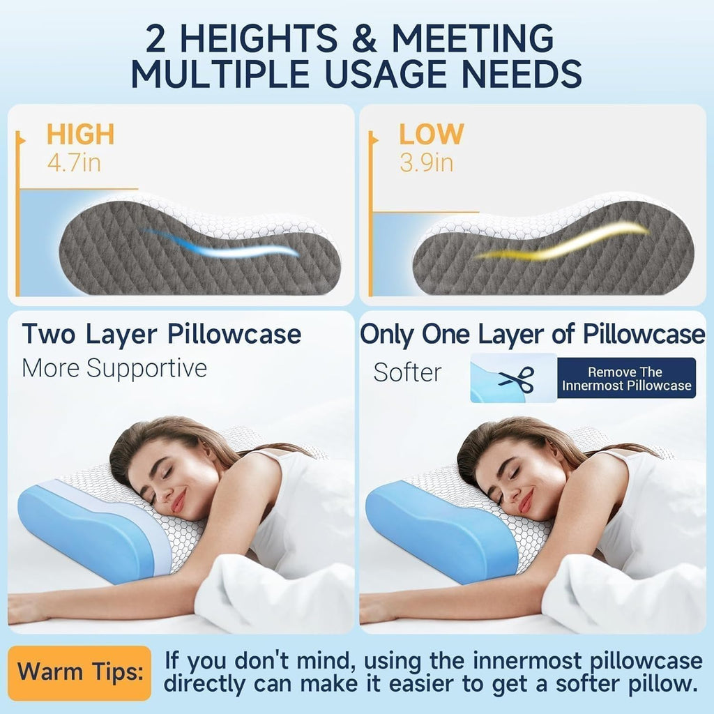 CloudBliss Memory Foam Pillow, Ergonomic Neck Contour Cervical Pillow for Back and Shoulder Pain, Orthopedic Pillow for Neck, for Sleeping…