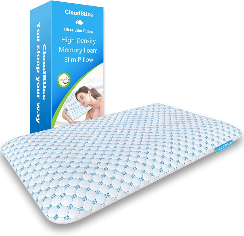 CloudBliss Ultra 2.75” Pillows for Side | Back | Stomach Sleepers, Memory Foam Flat Pillow, Low Profile Sleeper Pillows with Double Si…