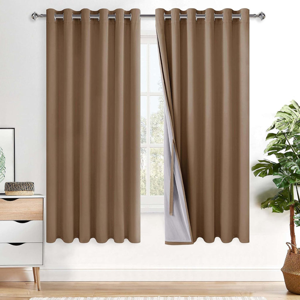 Xwzo 100% Blackout Curtains 63 Inches Long - Privacy Protection & Noise Blocking Window Draperies Extra Wide Grommet Top with Black Liner f…