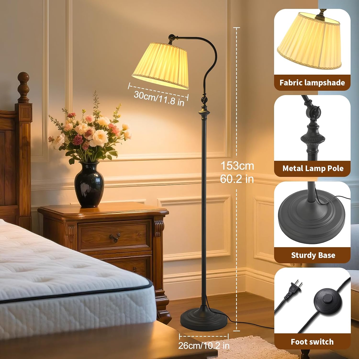 Floor Lamp with Fabric Shade,12W Smart Remote and Bluetooth Dimmable, Standing Lamps for Living Room Corner Bedroom Bedside Farmhouse…