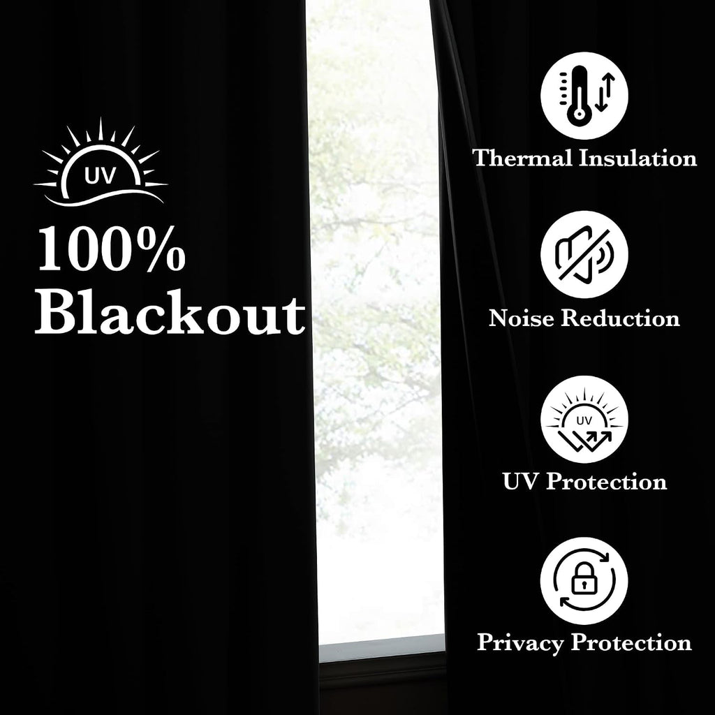 Nicetown Full Blackout Curtains 96 inch Long for Home Theater, Grommet Energy Saving Room Darkening Window Treatment Thermal Curtains Porta…