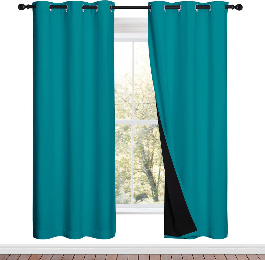 Nicetown Full Shade Curtain Panels, 37" Wide x 70" Long, Peacock Teal, Pair of Thermal Insulated & Energy Efficiency Blackout Drapes for Li…