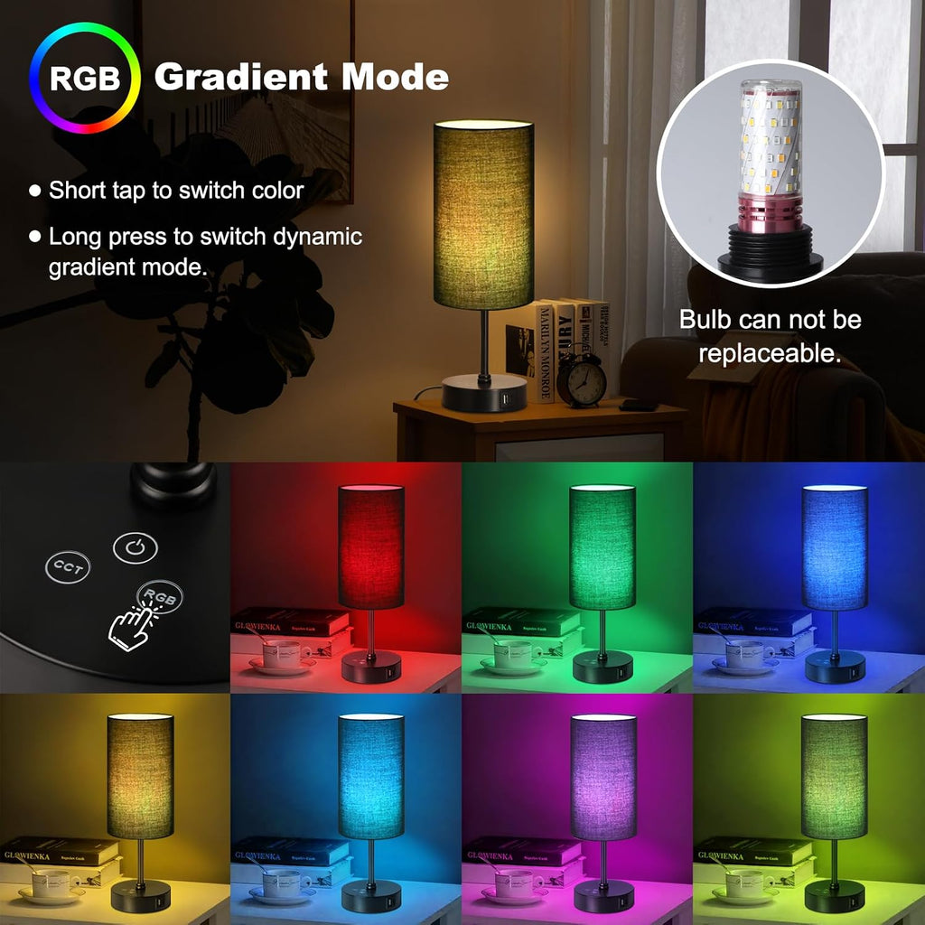 Unicozin Table Lamp for Bedroom, 3 Color Temperatures, 7 RGB Colors, Adjustable Brightness, Dual USB Charging Ports, Ambience Nightstand…