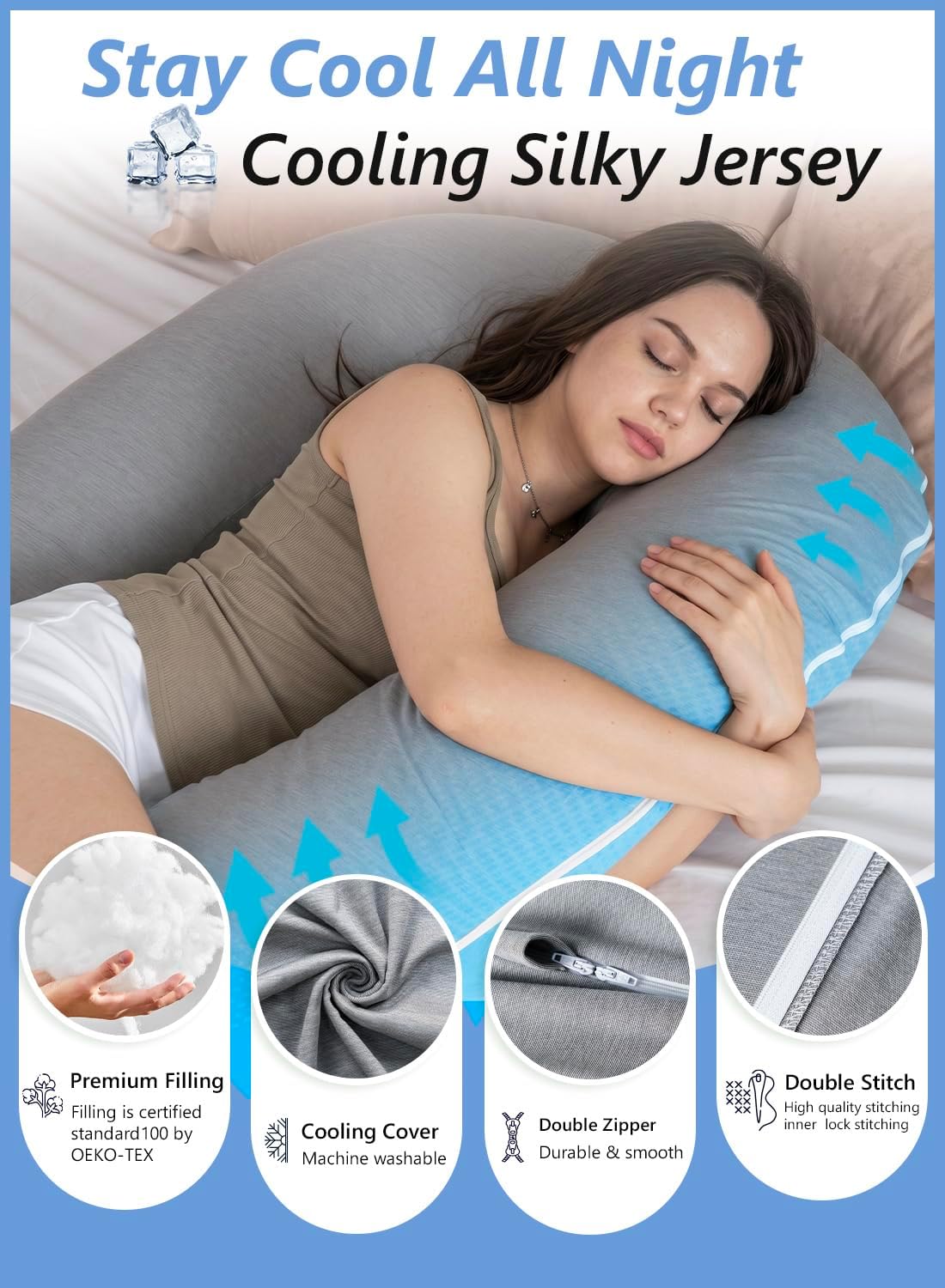 Meiz Question Mark Body Pillow for Adults & Couples - Silky Soft Cover, Cooling Full Body Support for Side Sleepers, Back & Pregnancy, with…