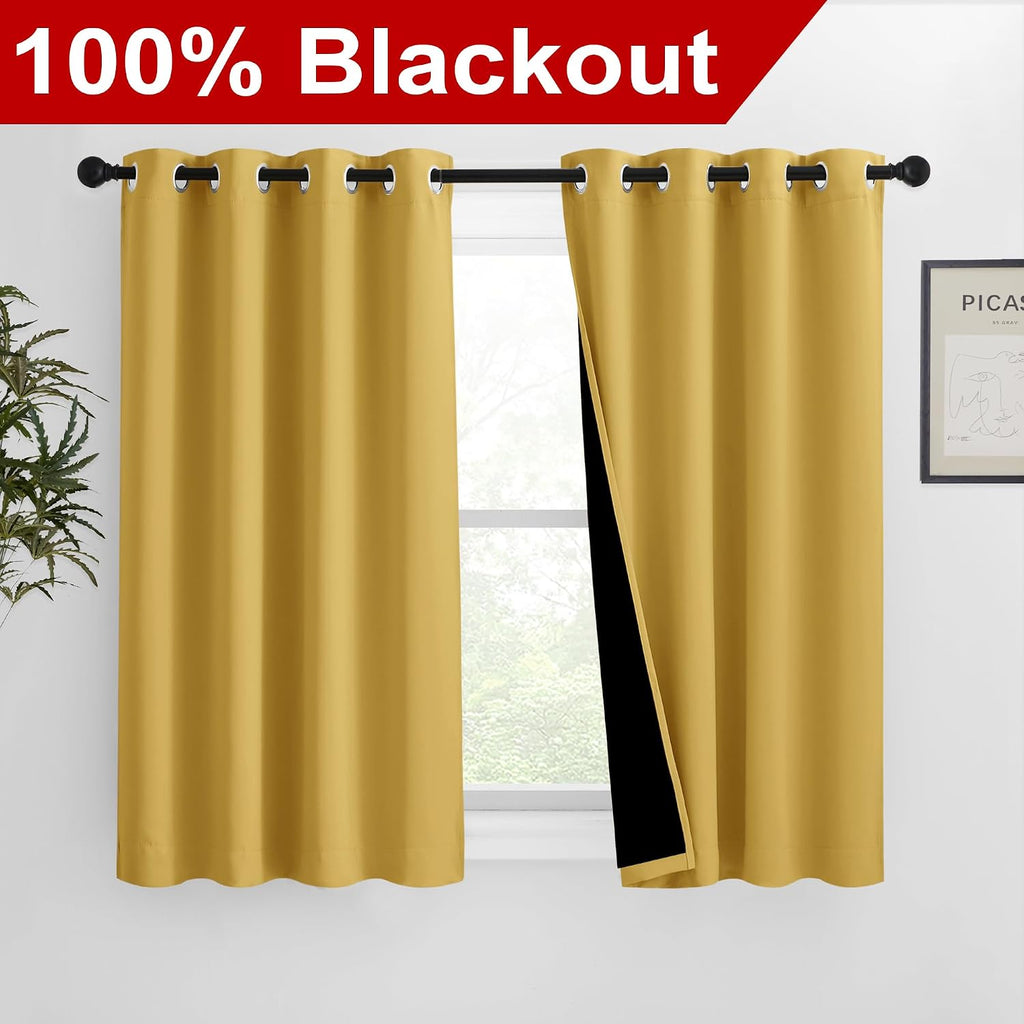 Nicetown 100% Blackout Blinds, Set of 2, 46 inches x 45 inches, Laundry Room Decor Window Treatment Curtains for Large Patio Sliding Door,…
