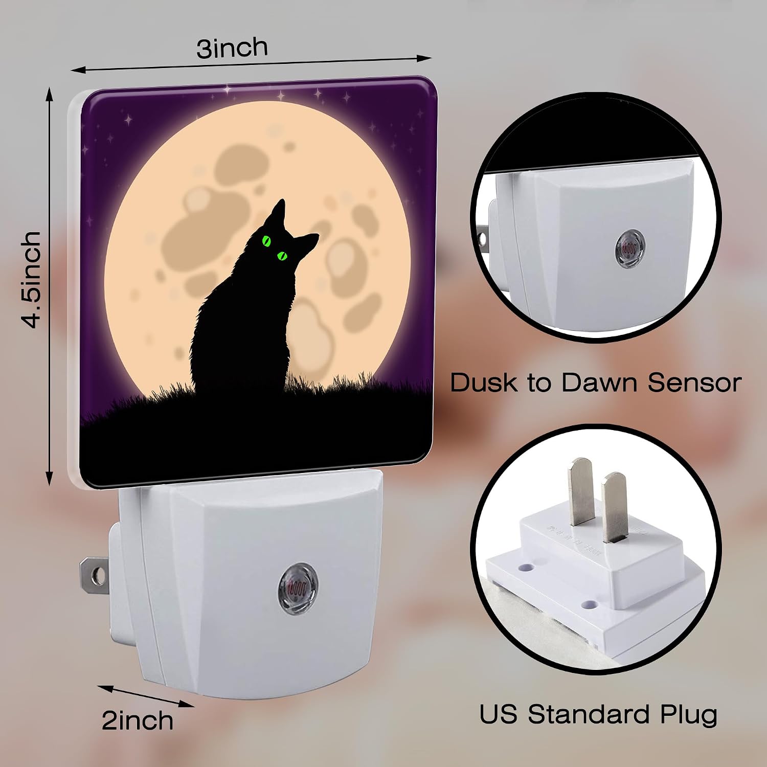 Halloween Spooky Black Cat Night Light Plug into Wall, Cat sit on Moon Dusk to Dawn Night Light,0.5w Energy Saving Sleep Friendly…