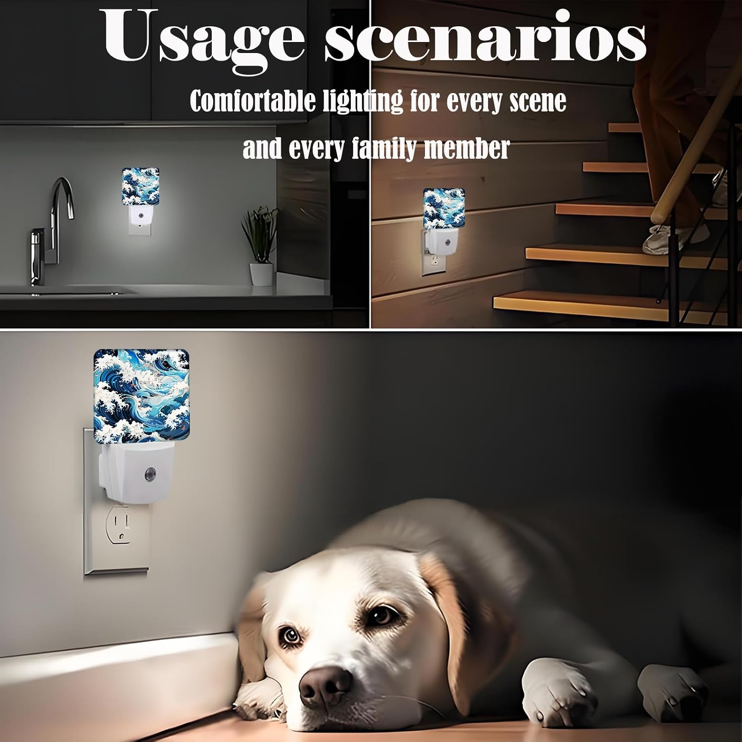 Movement of Waves Night Light, Plug-in Night Lights with Dusk to Dawn Sensor for Stairway, Hallway, Bedroom Sleep Friendly Ideal for…