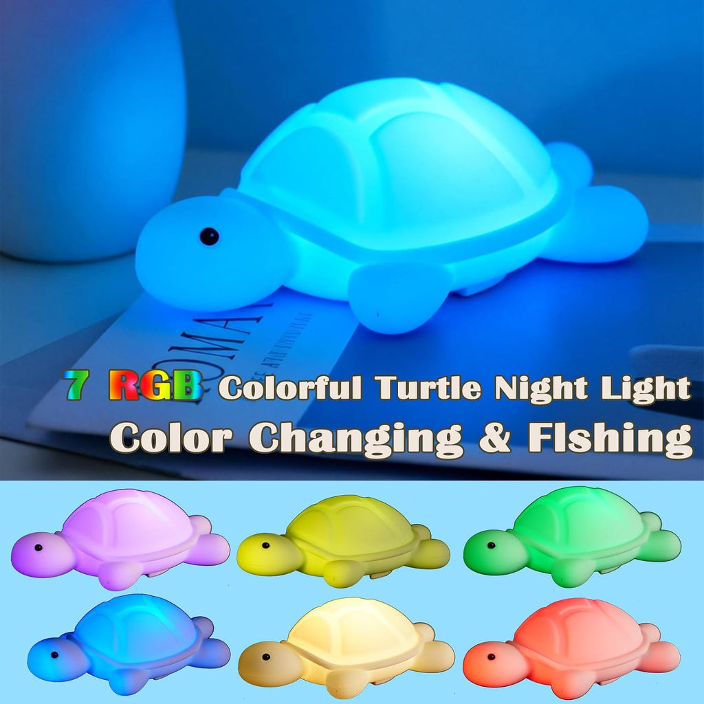 Posshe Turtle Night Light, Sea Turtle Gifts, Cute Soft Silicone Squishy LED Lamp with 7 RGB Colors, Dimmable, Timer, Touch Control, Kids'…