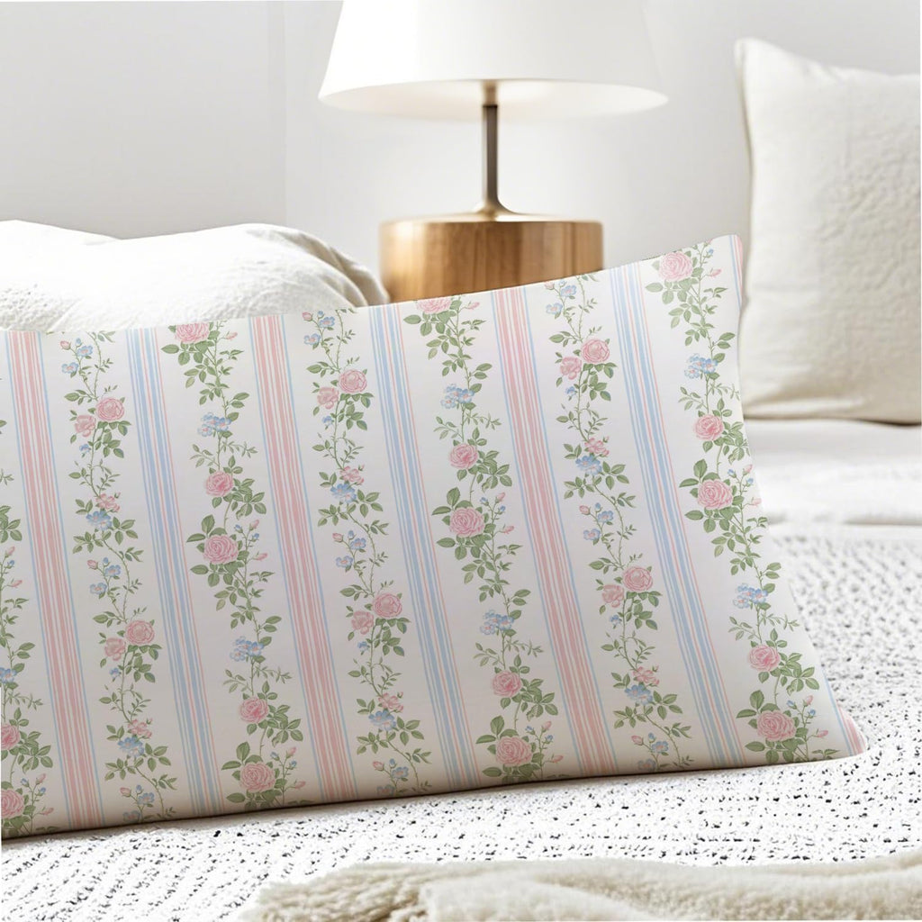 Grandmillennial Floral 20x54 Body Pillow Cover, Cottagecore Room Decor, Grand Millenial Decor, Pink and Blue Elegant Flower Decorative…