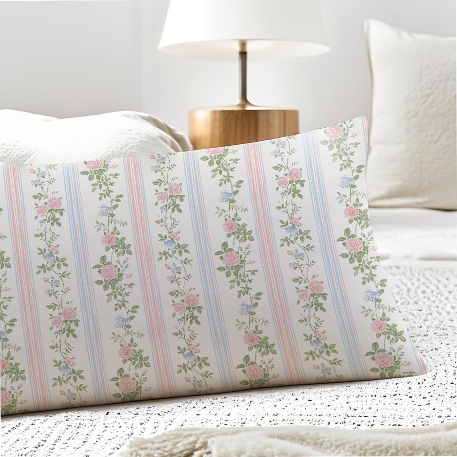 Grandmillennial Floral 20x54 Body Pillow Cover, Cottagecore Room Decor, Grand Millenial Decor, Pink and Blue Elegant Flower Decorative…