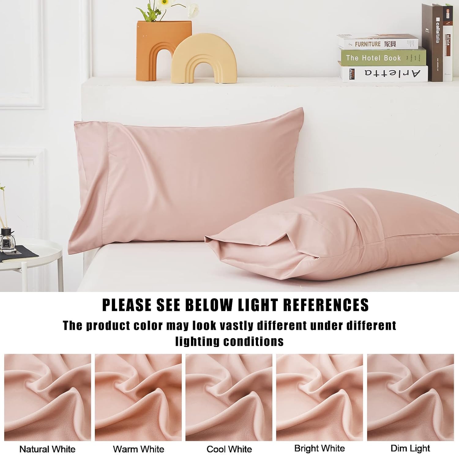TELUS Pink Pillow Cases Standard Size 2 Pack, Bamboo Rayon Cooling Pillowcases with Envelope Closure, Cool Breathable Pillow Cover for…