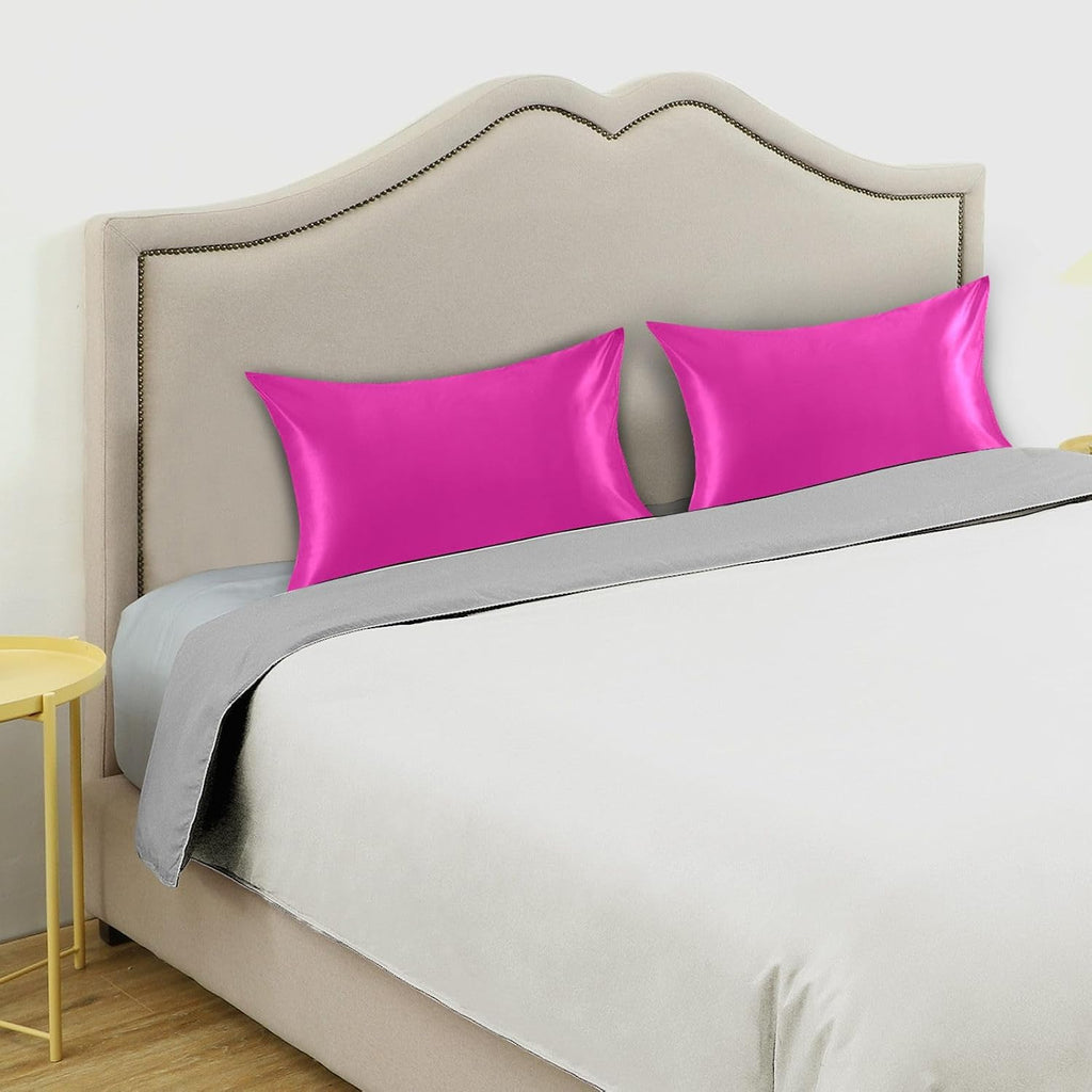 Electric Pink Color Pillow Covers Silk Pillowcase for Hair and Skin Breathable Soft Satin Pillowcase Queen Size Pillow Case for Boys Men…