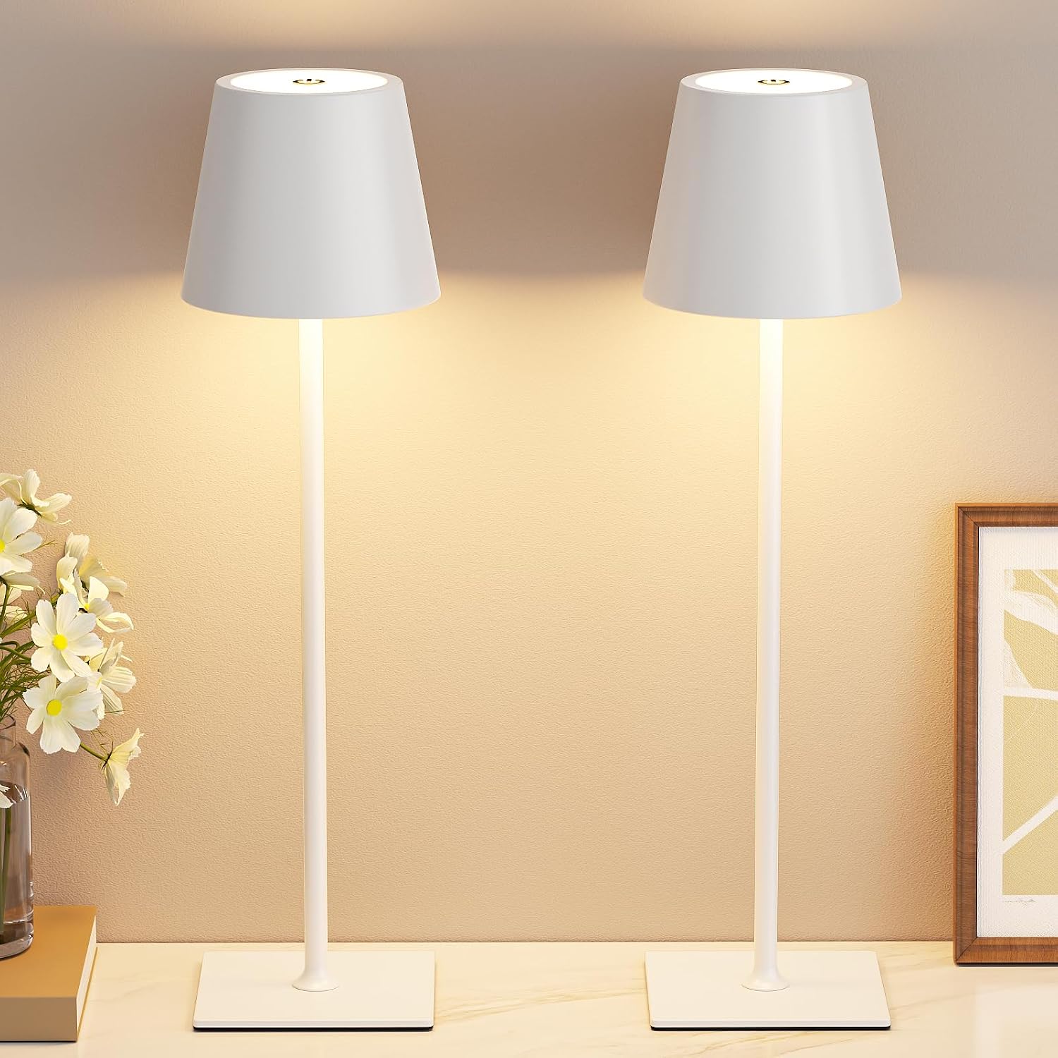 Kakanuo White Gold Cordless Rechargeable Table Lamp 5000mAh Battery Operated Lamps, 3 Colors Stepless Dimming Touch Lamp for Living Room…