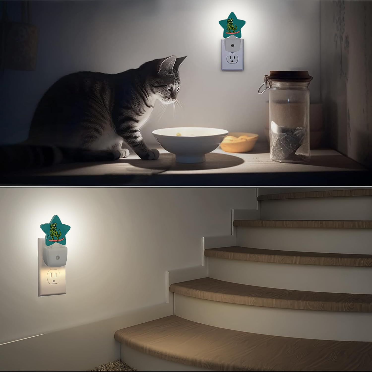 Dinosaur Green Night Light Plug-in Dusk to Dawn Smart Sensor White Led Nightlight for Bedroom Bathroom Kitchen Hallway Stairs Energy…