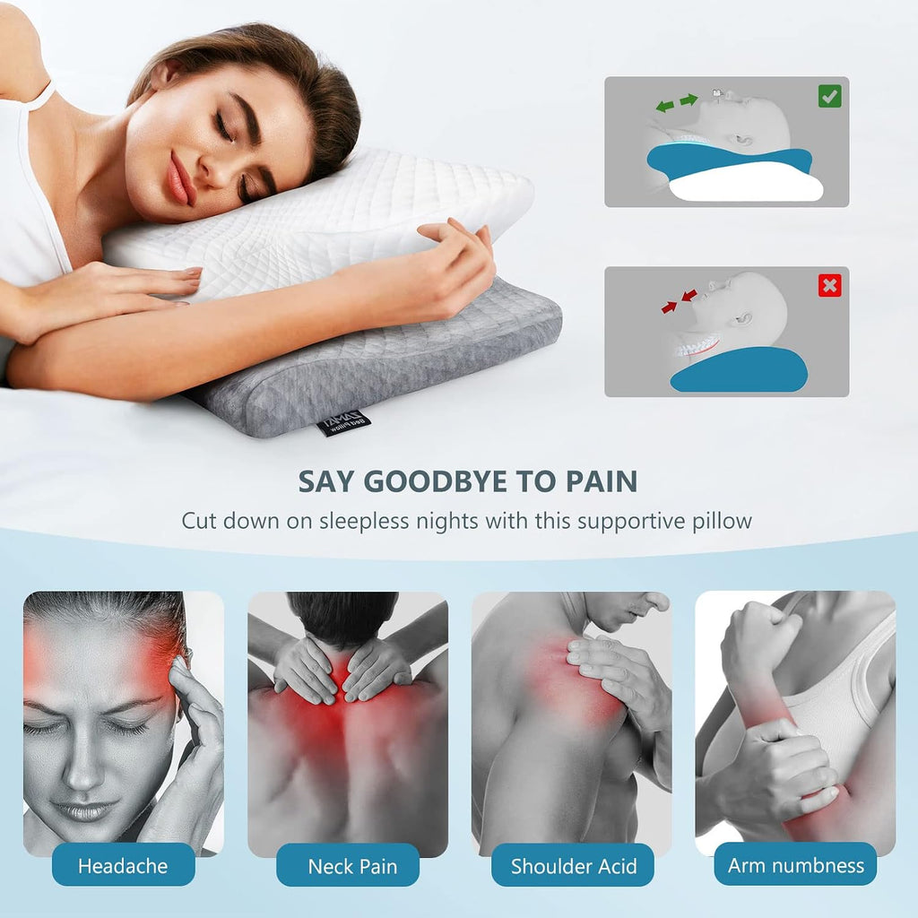 Zamat Adjustable Cervical Memory Foam Pillow, Odorless Neck Pillows for, Orthopedic Pillows for Sleeping with Cooling Pillowcase, Ergonomi…