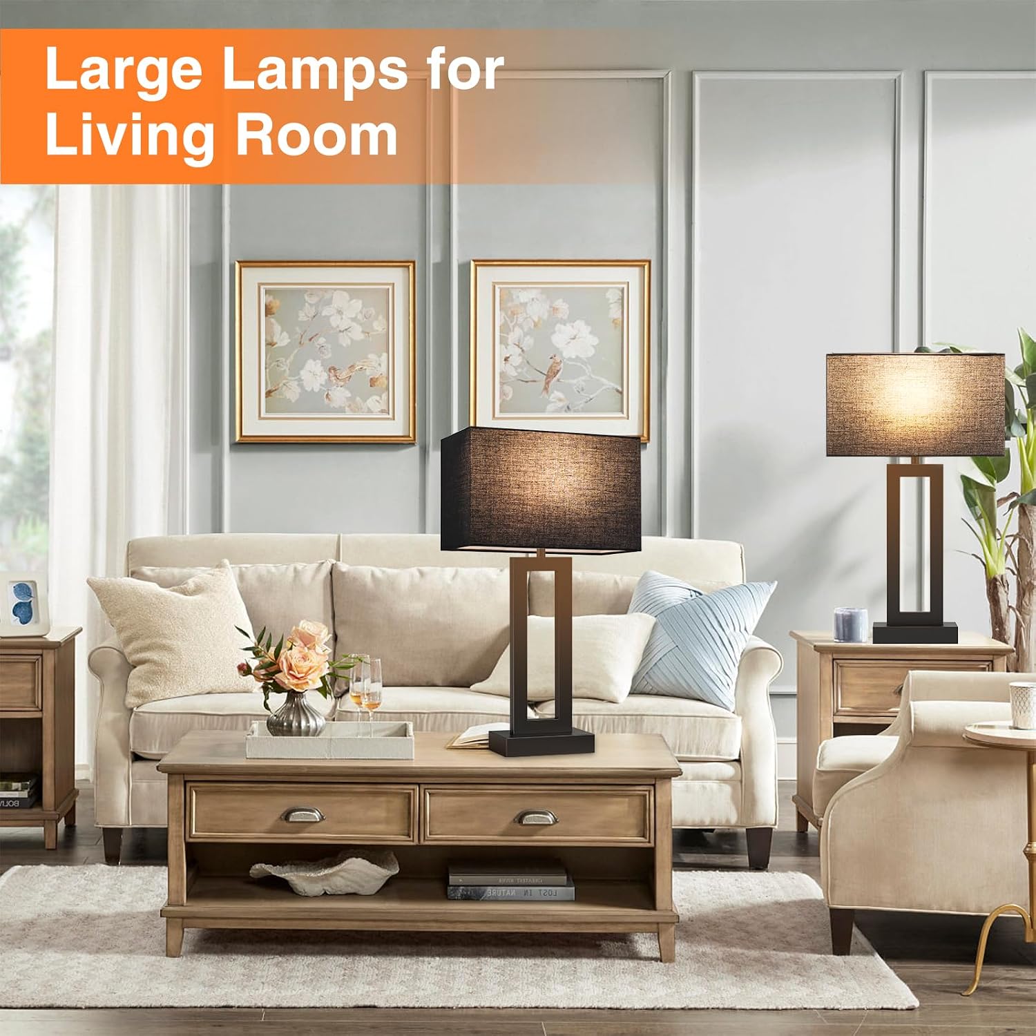 Seealle 22" Tall Living Room Lamps for Night Stands - Touch Bedside Lamp with USB C+A, 3 Way Dimmable Bedroom Lamps for End Tables Set of…