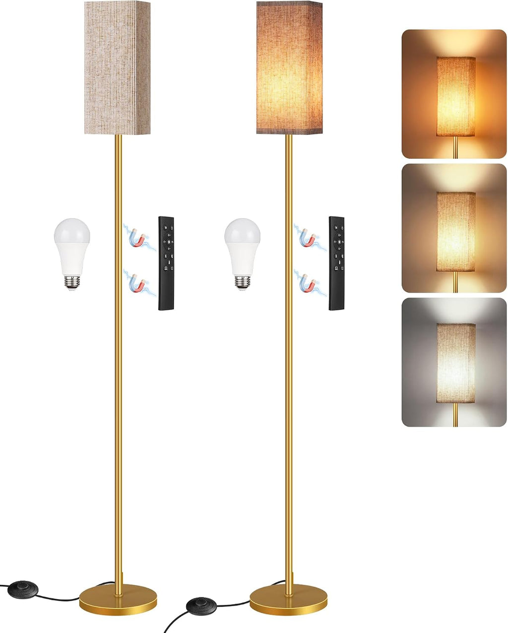 2Pack 64.2” Dimmable Floor Lamp for Living Room with Remote & Foot Switch, Corner Floor Lamp for Bedroom, Includes A19 Bulb, Modern…