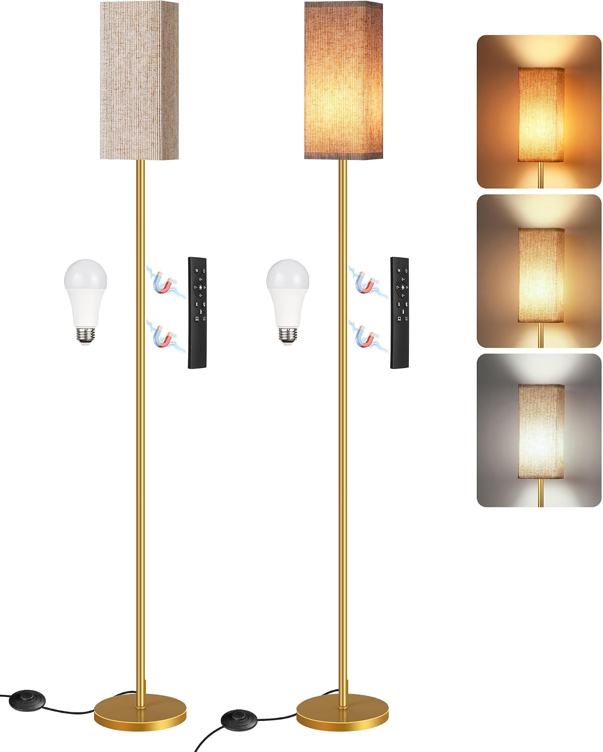 2Pack 64.2” Dimmable Floor Lamp for Living Room with Remote & Foot Switch, Corner Floor Lamp for Bedroom, Includes A19 Bulb, Modern…