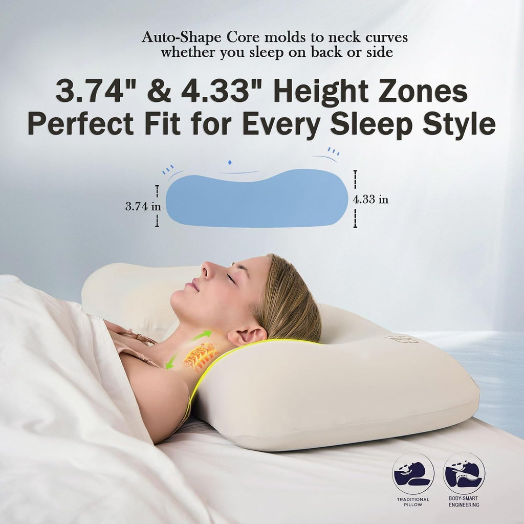 HighBeds Cervical Neck Pillow - Side Sleeper Pillow for Neck, Soft Ergonomic Memory Foam Pillows Ice Silk Zipperless Pillowcase, Eco-Frien…