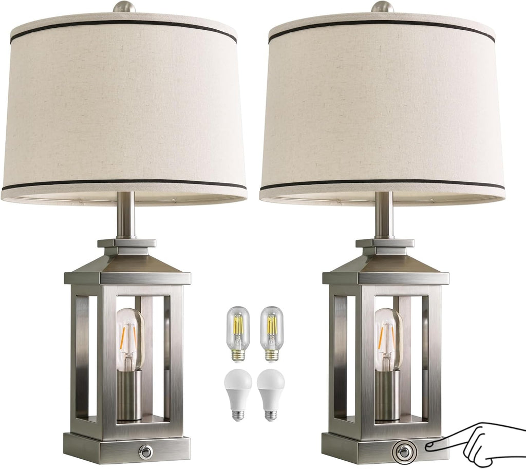 G-SAFAVA 24" Table Lamps for Living Room Bedroom Modern Metal Bedside Lamps Set of 2 Nightstand Lamp for Night Stands 3 Way Dimmable…