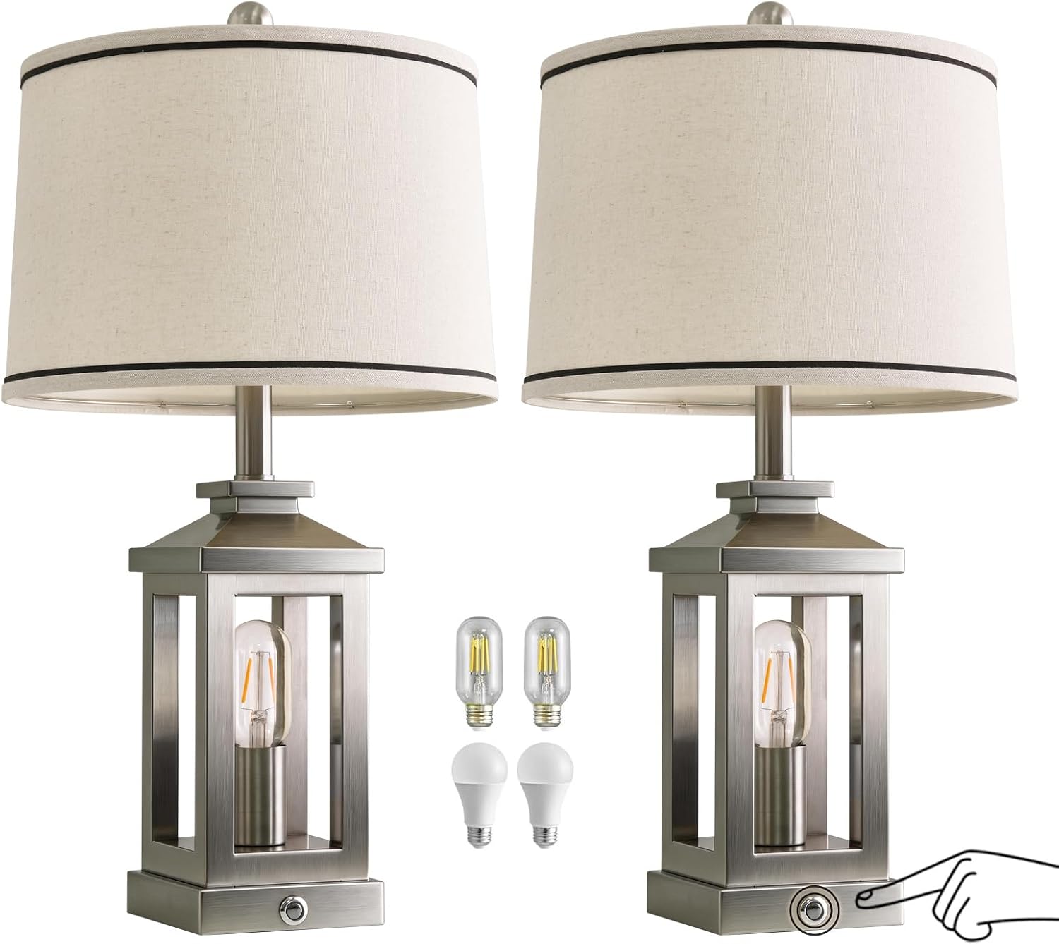 G-SAFAVA 24" Table Lamps for Living Room Bedroom Modern Metal Bedside Lamps Set of 2 Nightstand Lamp for Night Stands 3 Way Dimmable…