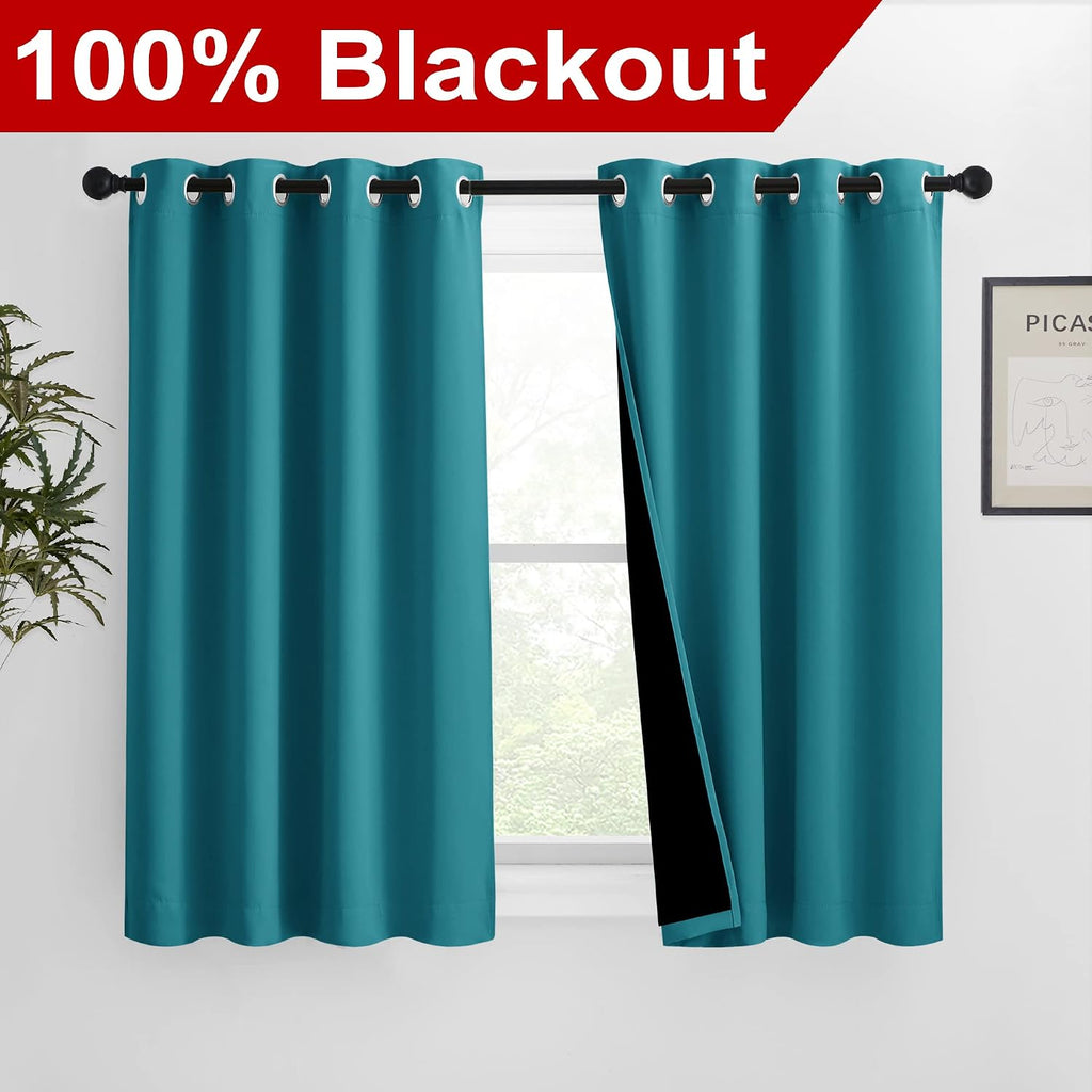 Nicetown 100% Blackout Curtains 54 inches Long, Double-Deck Completely Blackout Window Treatment Thermal Insulated Lined Drapes for Small W…