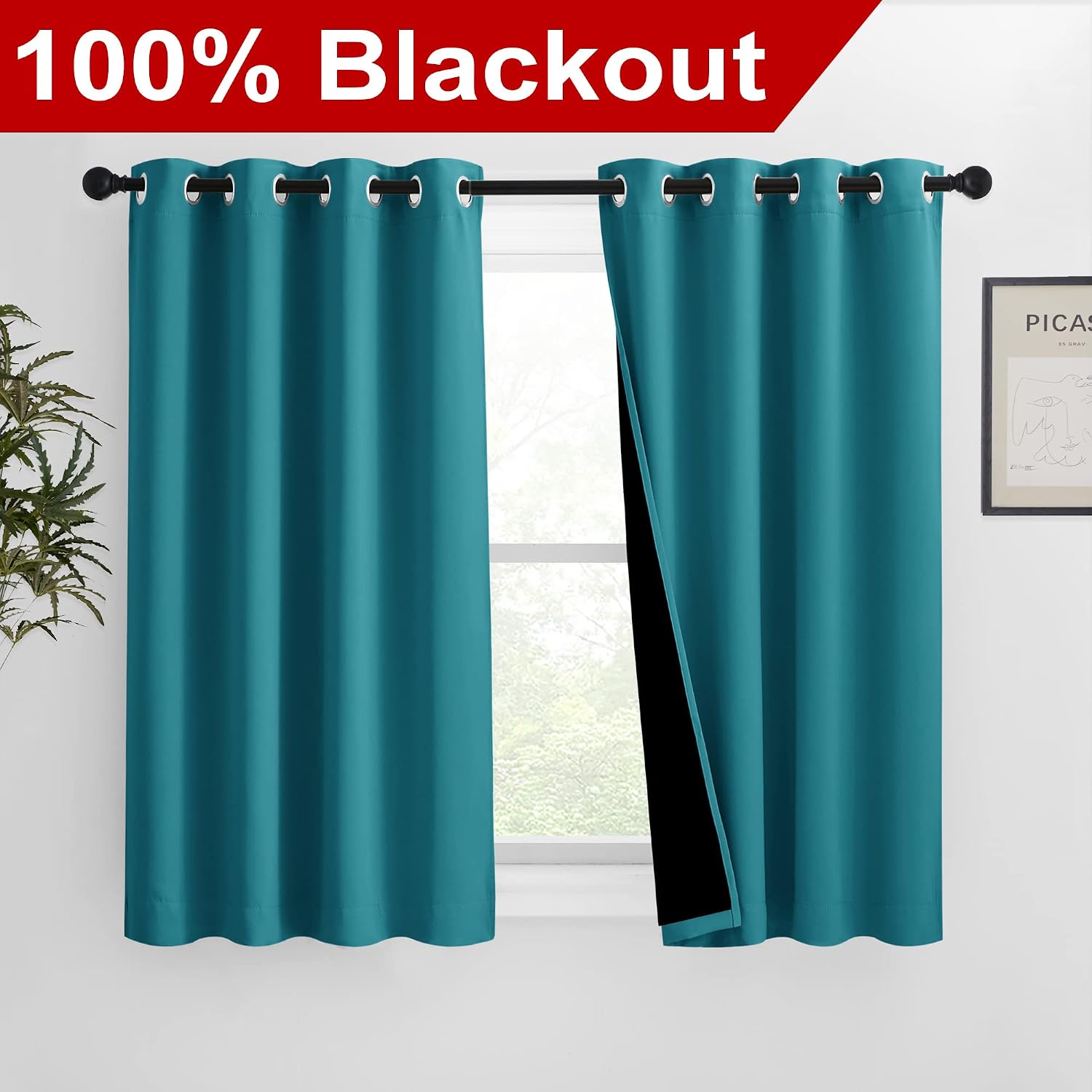 Nicetown 100% Blackout Curtains 54 inches Long, Double-Deck Completely Blackout Window Treatment Thermal Insulated Lined Drapes for Small W…