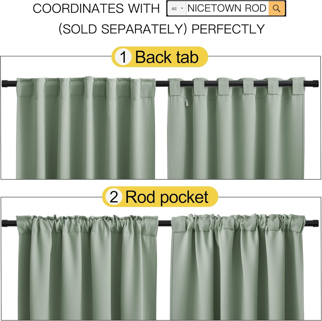 Nicetown Insulated Room Darkening Curtain Panels - (Greyish Green Color) W52 x L54, 2 Pieces, Room Darkening Window Treatment Drape Panel 2…