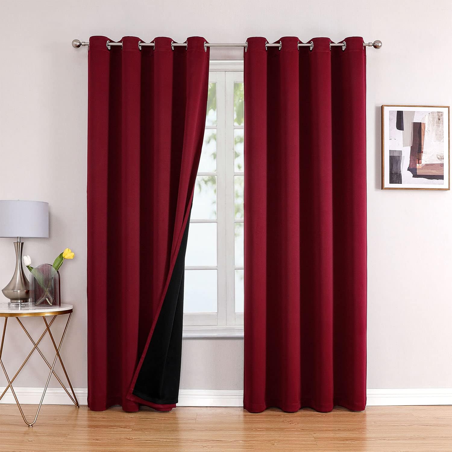 ChrisDowa 100% Blackout Curtains for Bedroom with Black Liner, 2 Thick Layers Total Blackout Thermal Insulated Grommet Window Curtains 2 Pa…