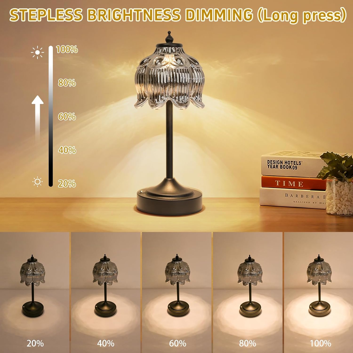 Cordless Lotus Flower Table Lamp, 5200mAh Rechargeable Battery Operated Portable Lamp, 3-Color Dimmable Touch Control Small Desk Lamp for…