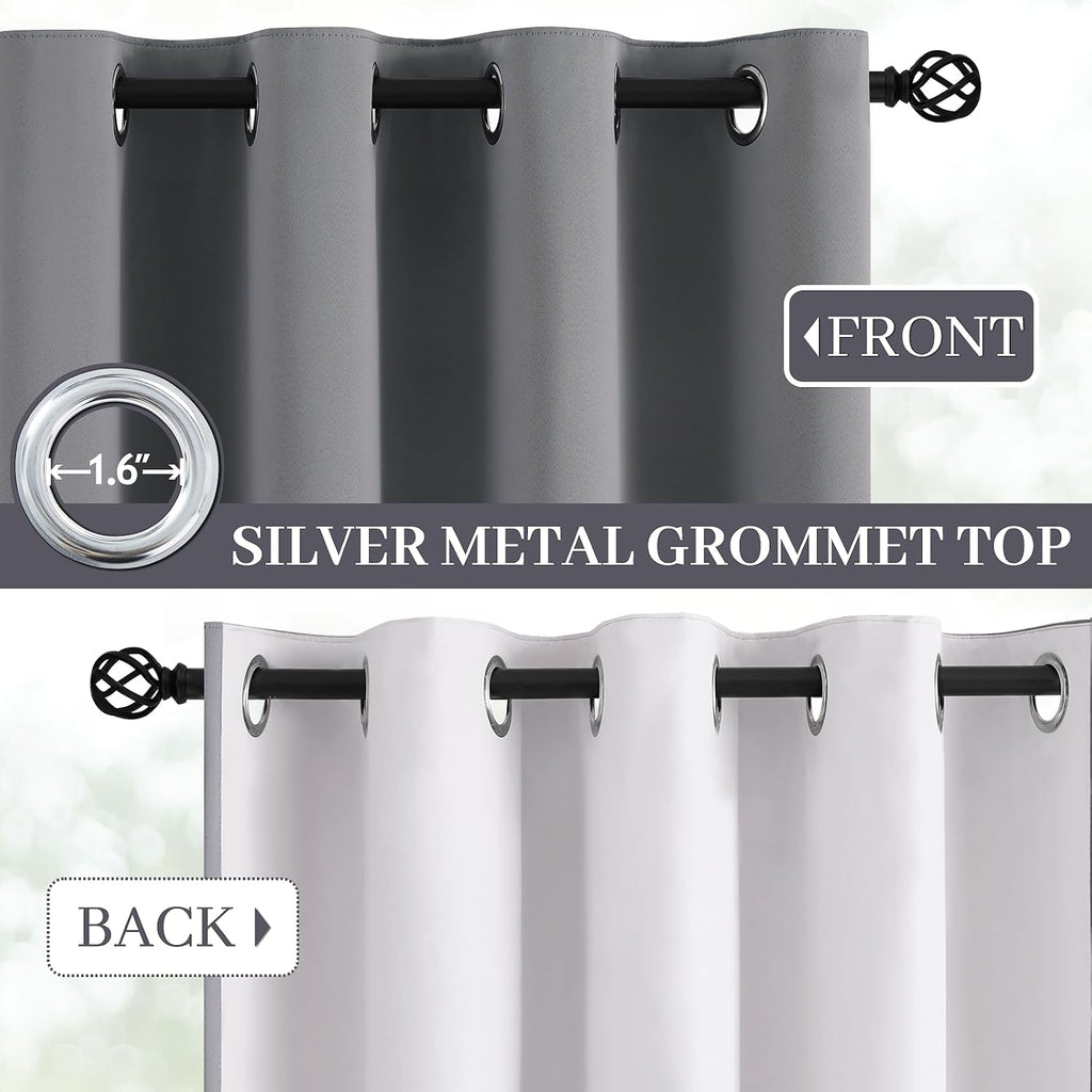 Yakamok Grey Room Darkening 100% Blackout Curtains Grommet Window Treatments with 2 Thick Layers-Gray Thermal Insulated Drapes Set of 2 Pan…