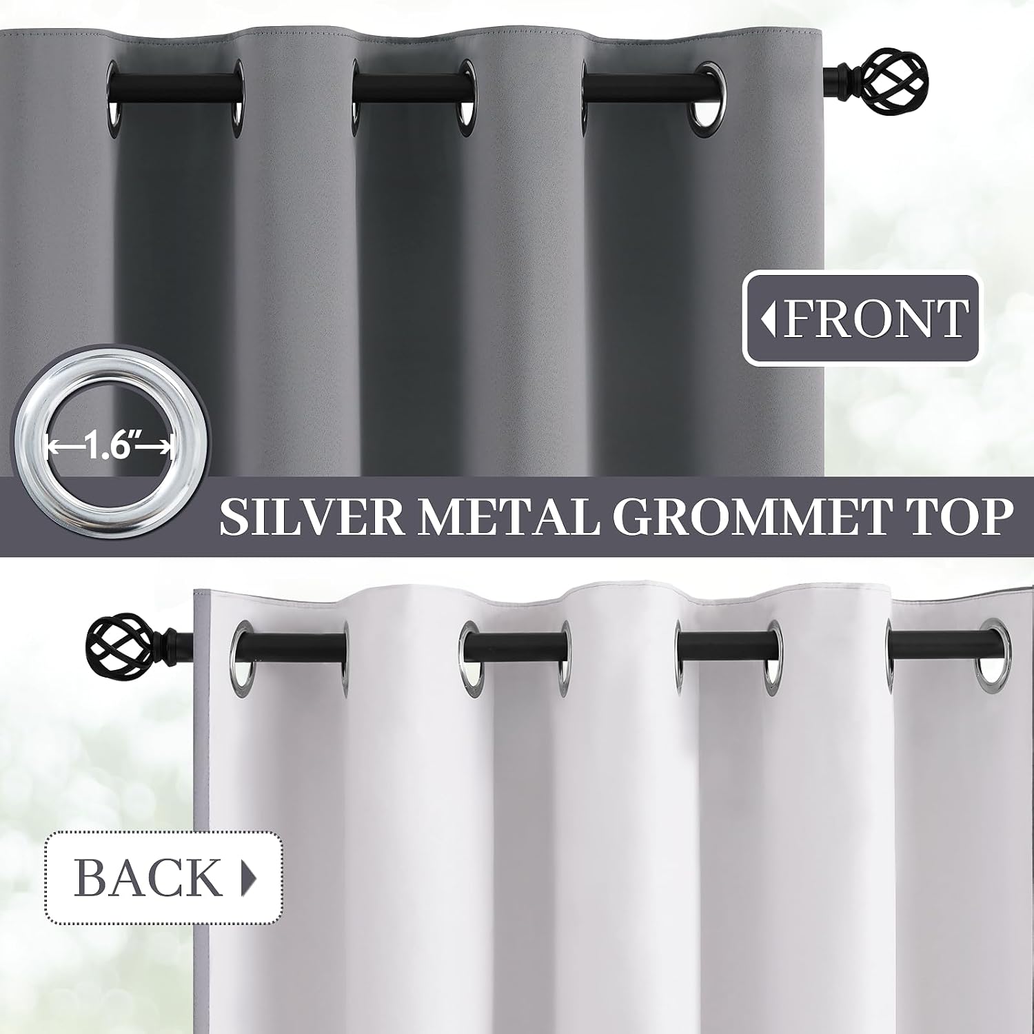 Yakamok Grey Room Darkening 100% Blackout Curtains Grommet Window Treatments with 2 Thick Layers-Gray Thermal Insulated Drapes Set of 2 Pan…