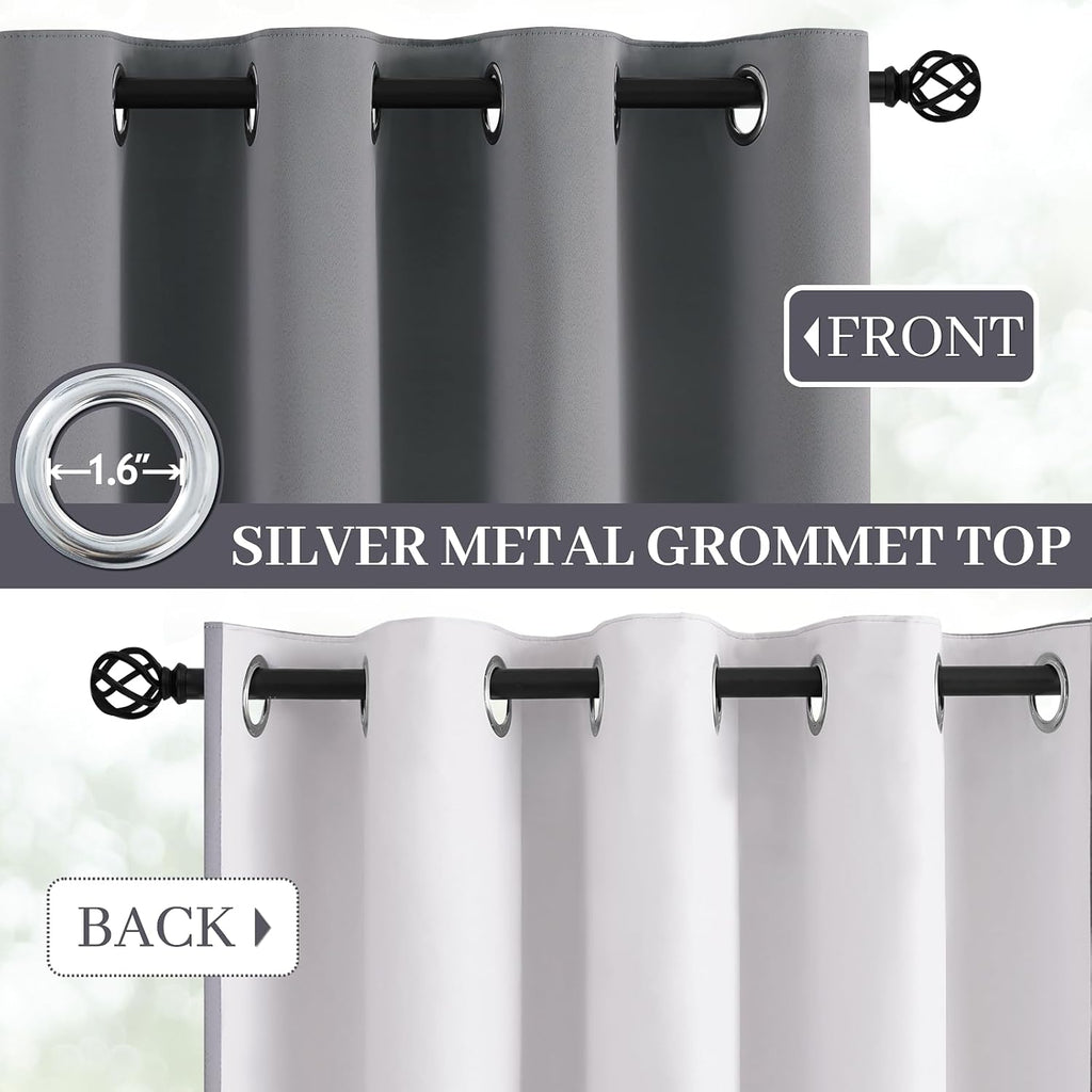 Yakamok Grey Room Darkening 100% Blackout Curtains Grommet Window Treatments with 2 Thick Layers-Gray Thermal Insulated Drapes Set of 2 Pan…