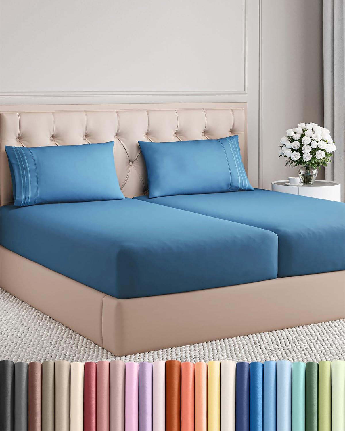 Split King Size 5 Piece Sheet Set - Comfy Breathable & Cooling Sheets - Hotel Luxury Bed Sheets for Women & Men - Deep Pockets, Easy-Fit…