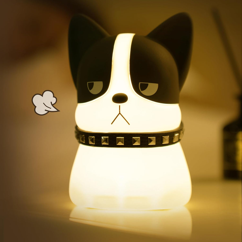 Led Cute Frenchie Night Light, Dimmable Nursery Kawaii Lamps, Super Squishy Silicone USB Rechargeable Touch Control Bedside Lamp, Used…