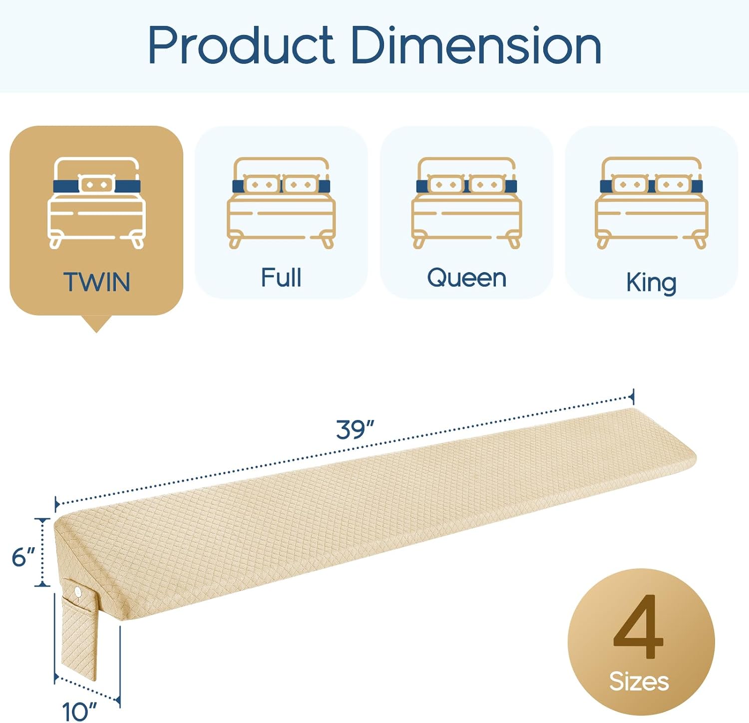 Homemate Twin Size(39"x10"x6") Bed Wedge Pillow for Headboard - Upgraded Bed Gap Filler Twin Between Mattress and Headboard - Wedge…