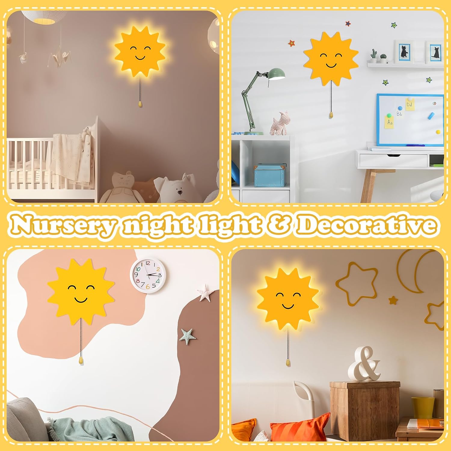 Aurelema Sun Night Light Wall Lamp Sleeping Nursery Lighting Cute Floating Battery Operated Hanging Lamp for Baby Boys Girls Bedroom Room…