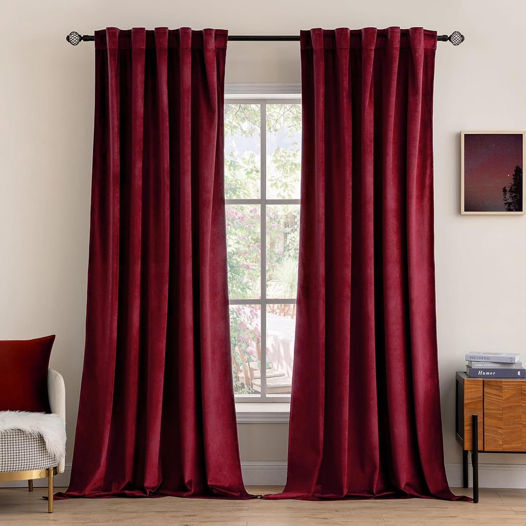 Miulee Velvet Curtains 96 inches 2 Panels - Luxury Blackout Curtains for Bedroom Living Room Thermal Insulated Super Soft Christmas Window…