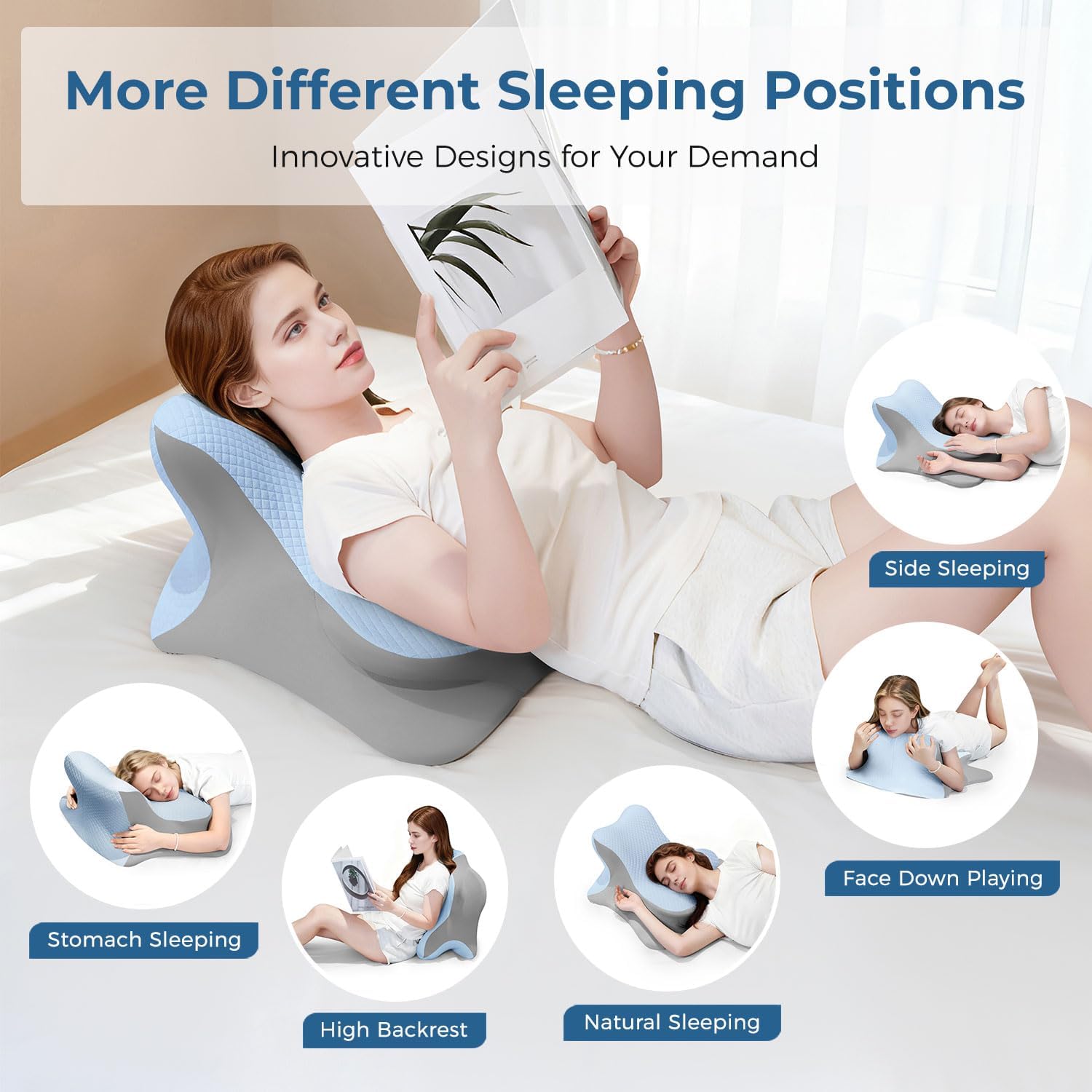 YRuiSofut Reading Pillow for Bed, Lying, Leaning and Prone, Ergonomic Memory Foam Bed Wedge Pillow for Headboard, Floor Cushions, Ch…