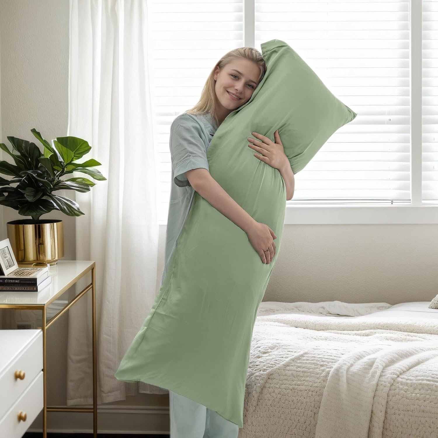 Body Cooling Pillow Cases Cover, Bamboo Rayon Green Body Pillowcases with Zipper Closure, Cool and Breathable Pillow Case for Hot…