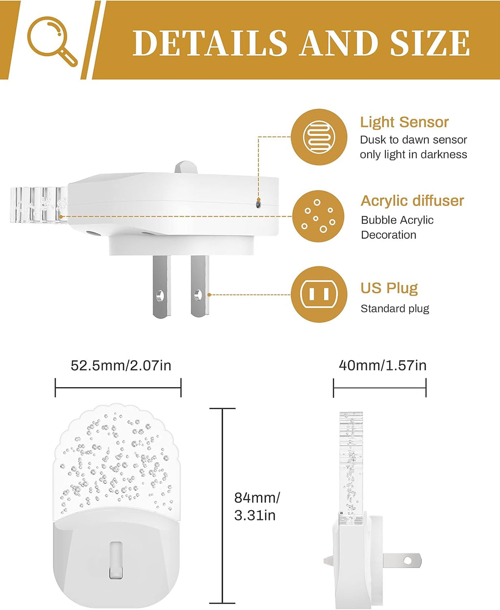 DORESshop Night Lights Plug Into Wall [2 Pack], Amber Warm Night Light, 1800K, Dusk to Dawn Sensor, Adjustable Brightness LED Night Light…
